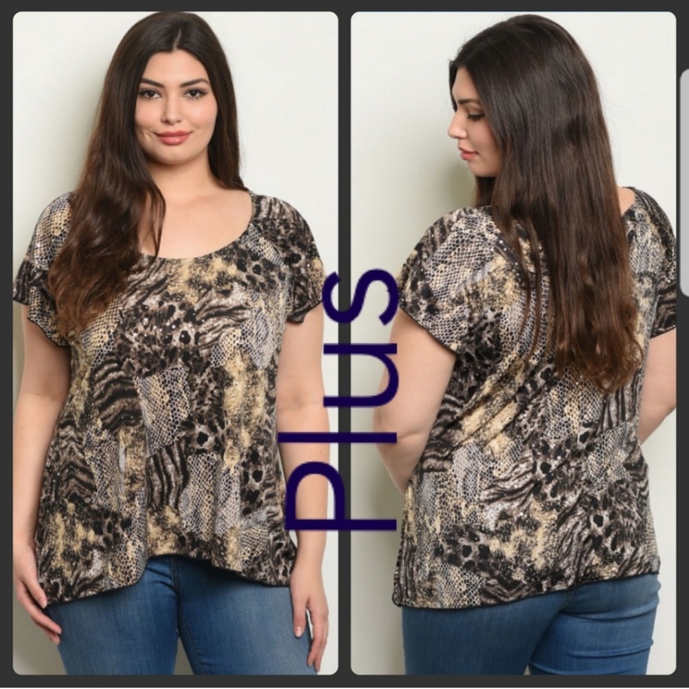 Plus size Animal print Brittany Black Top